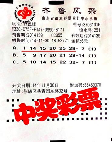 老彩友买双色球 6元中得25万元大奖